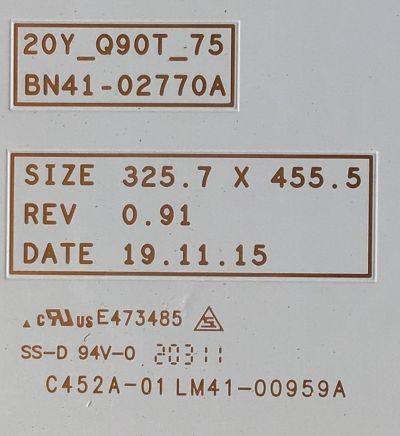 KIT DE LED'S PARA TV SAMSUNG (10 PIEZAS) / NUMERO DE PARTE BN96-50727A / BN41-02770A / 20Y_Q90T_75 / C452A-02 LM41-00959A / PANEL CY-TT075FLLV9H / MODELOS QN75Q90TAFXZA / QN75Q90TAFXZA  FD05 - Imagen 3